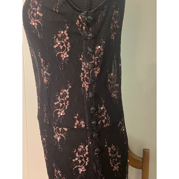 Vintage Wet Seal Mesh Sequin Lace Button Side Dress (M) Whimsigoth Vamp Romantic - Picture 5 of 12